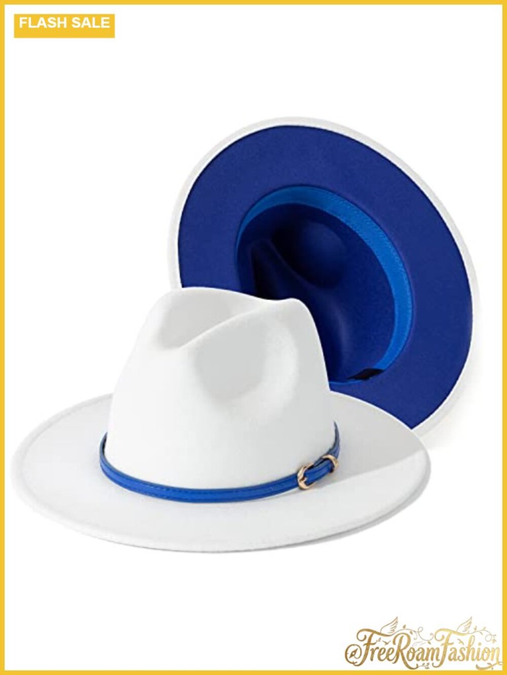 Wide Brim Fedora Panama Hat with Belt Buckle Adjustable